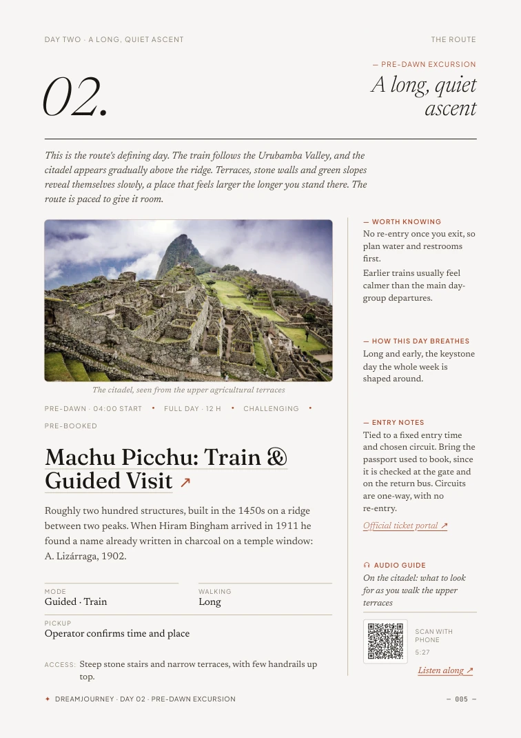 The Machu Picchu day, with notes, access, and an audio guide